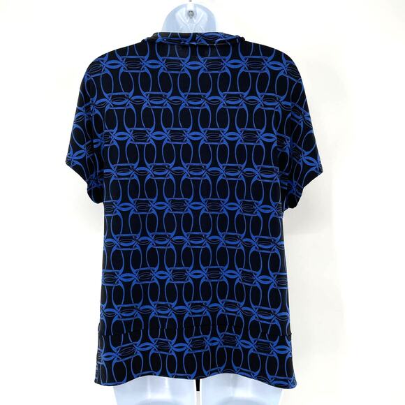 MICHAEL KORS Blue Geometric Draped  Short Sleeve Top M - Picture 3 of 8